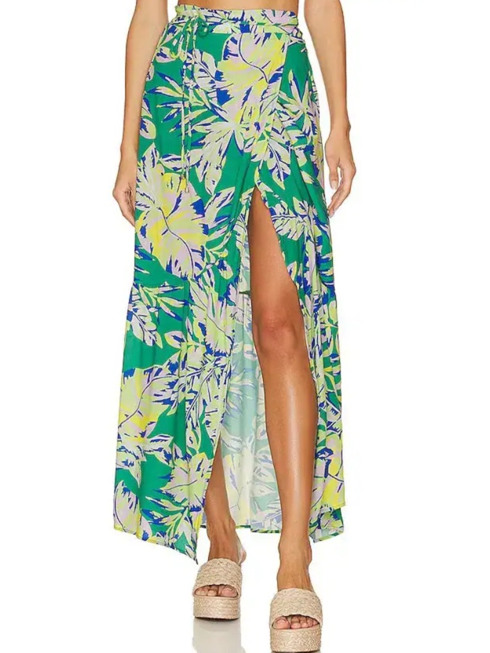 Maaji Revolve green tropical Autumn Wrap Skirt Medium